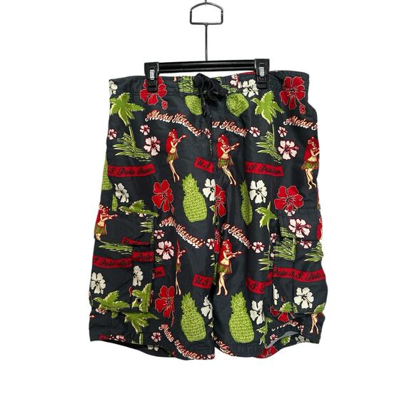 US Polo Assn Men’s Black Green Floral Lined Swim Shorts Size Large - Picture 1 of 8